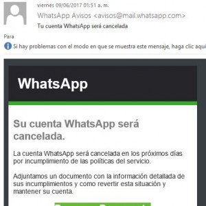 La cuenta WhatsApp será cancelada